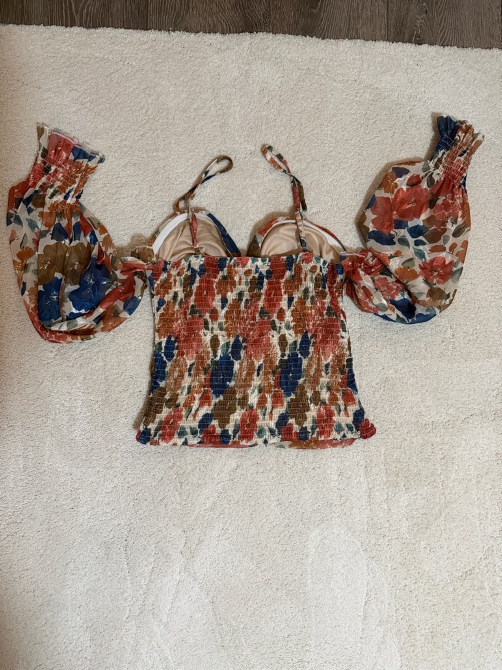 Floral Ruched Off-Shoulder Crop Top in Multi Floral Print - Picture 3 of 3